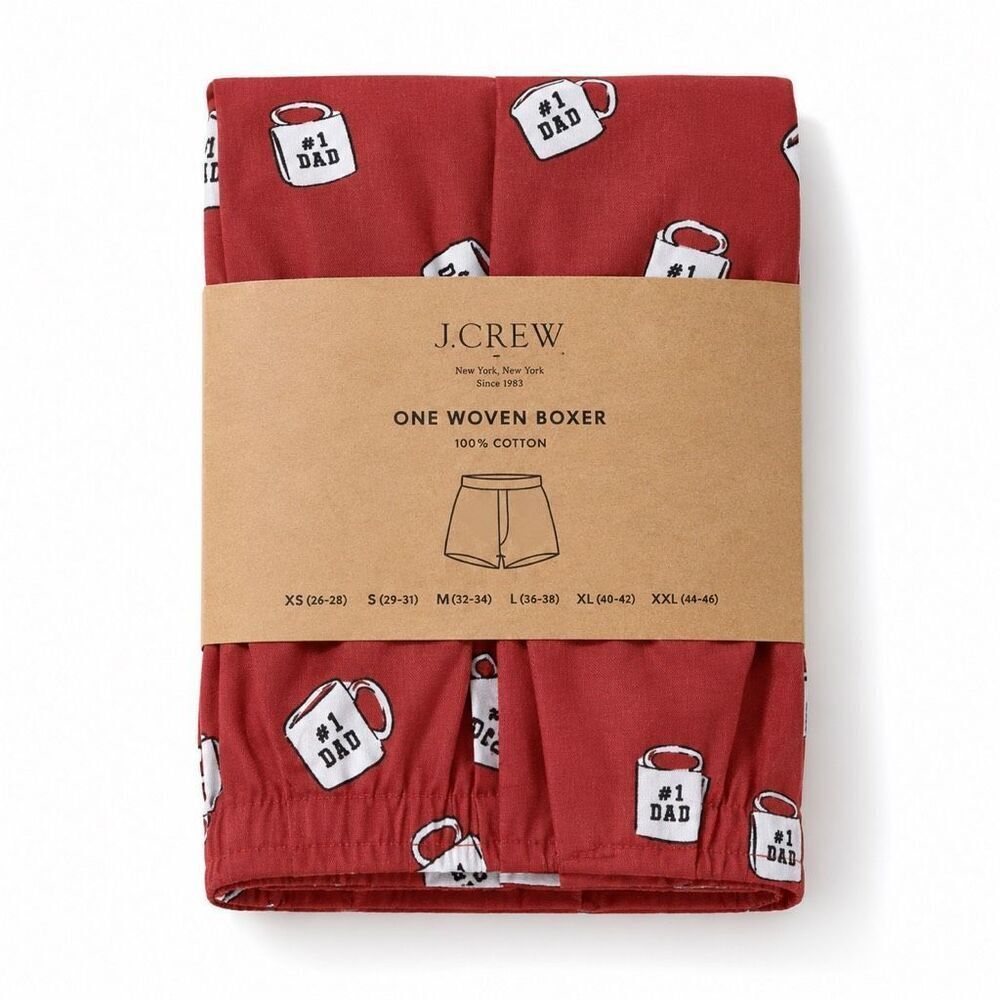 J.Crew Men’s #1 Dad Mug Woven Boxer Shorts Large 36 - 38 Rusted Red Cotton NWT